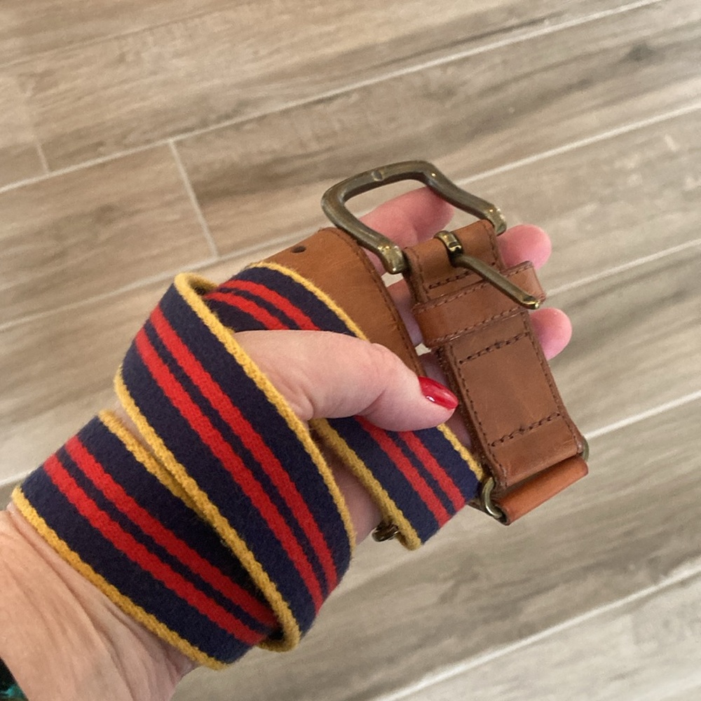 Ralph Lauren 38 adjustable striped leather belt